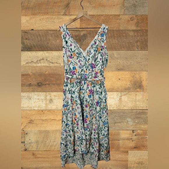 Tanya Taylor Dresses & Skirts - Tanya Taylor Women’s Sz 14 Neves Midi Floral Cotton Dress Hi Low Wrap Tie Waist